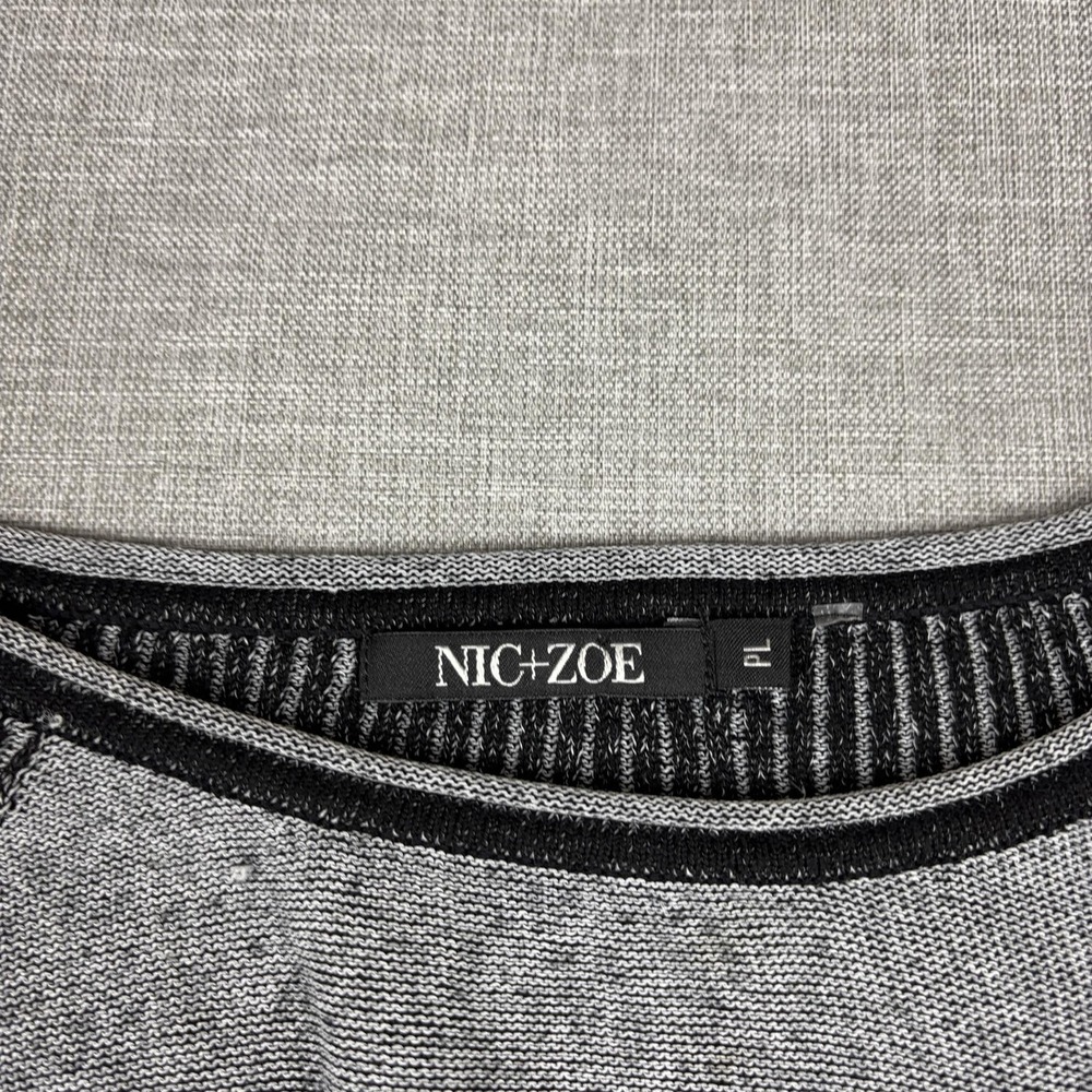 NIC+ZOE Sweater Womens PL Grey Striped Crew Neck Raglan Pullover Knit - Picture 3 of 9